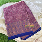 Mauve Purple with Blue Border Kora Muslin Saree-VS642